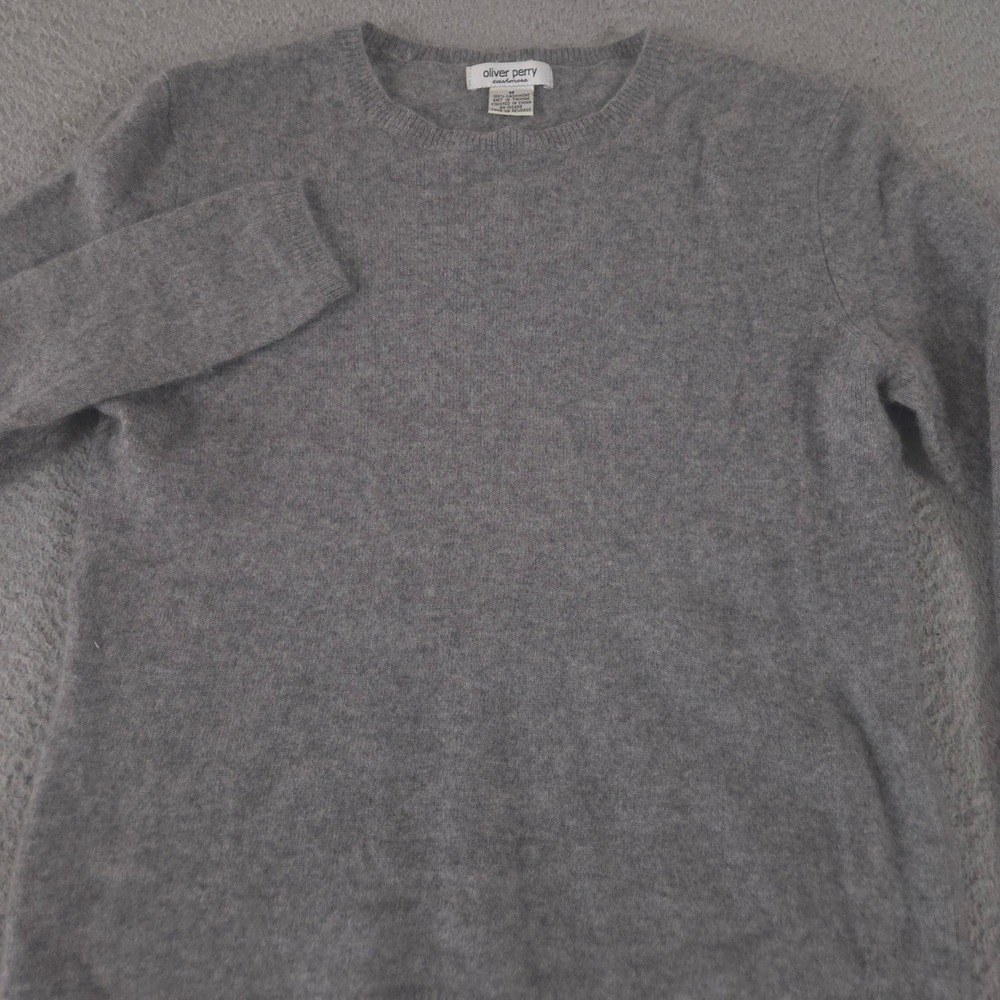 Oliver Perry Sweater Womens Medium Gray 100% Cashmere Crew Neck Knit Pullover